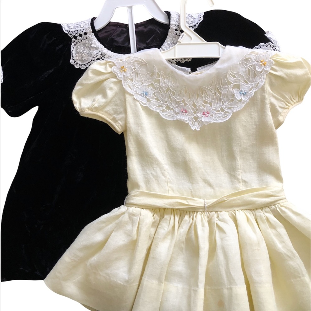 3/15$ Lot of 2 little girl handmade dresses black and yellow size 9-12 months